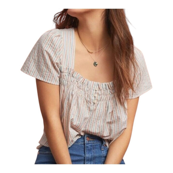 Anthropologie Isabella Sinclair Sonnet smocked red white blue Boho top size M - Picture 1 of 13